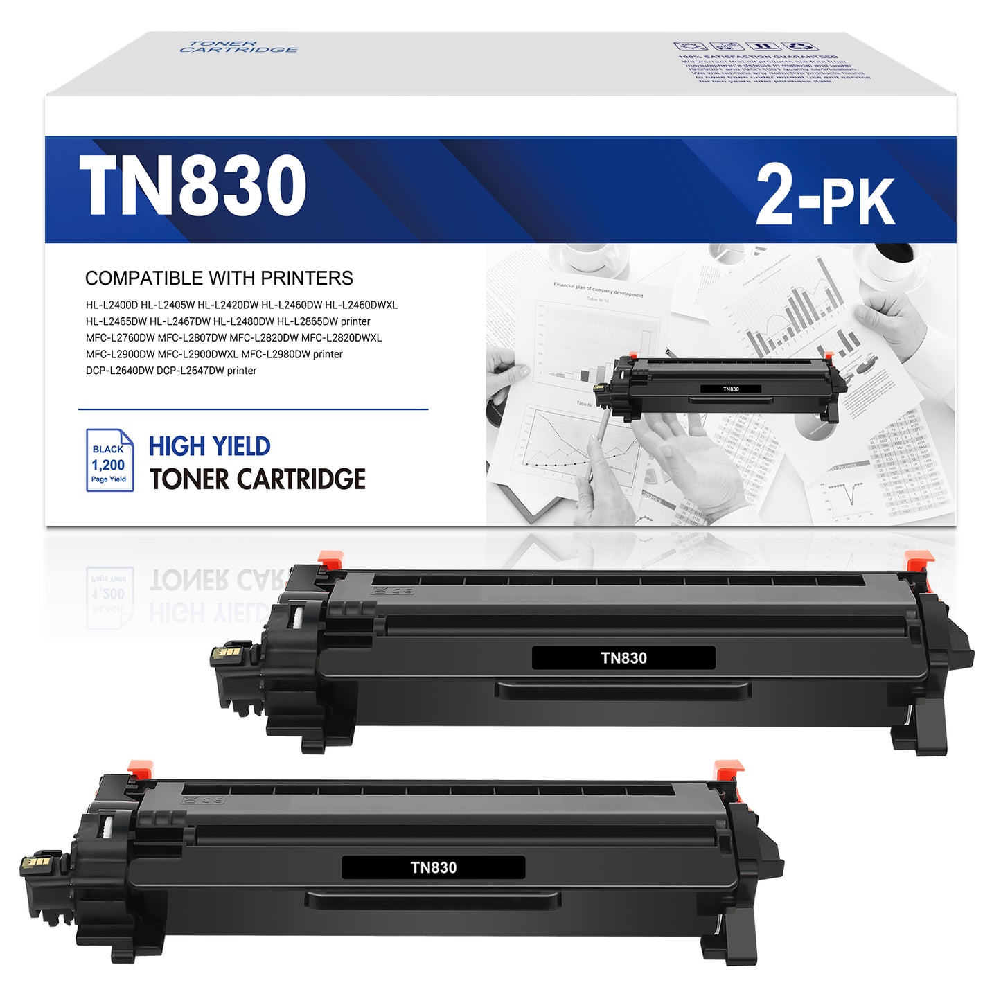TN830 TN830XL Toner Cartridges Compatible for Brother TN-830 TN830-XL HL-L2480DW HL-L2405W HL-L2400D HL-L2460DW DCP-L2640DW MFC-L2820DW MFC-L2900DW Printers | 2PACK BALCK