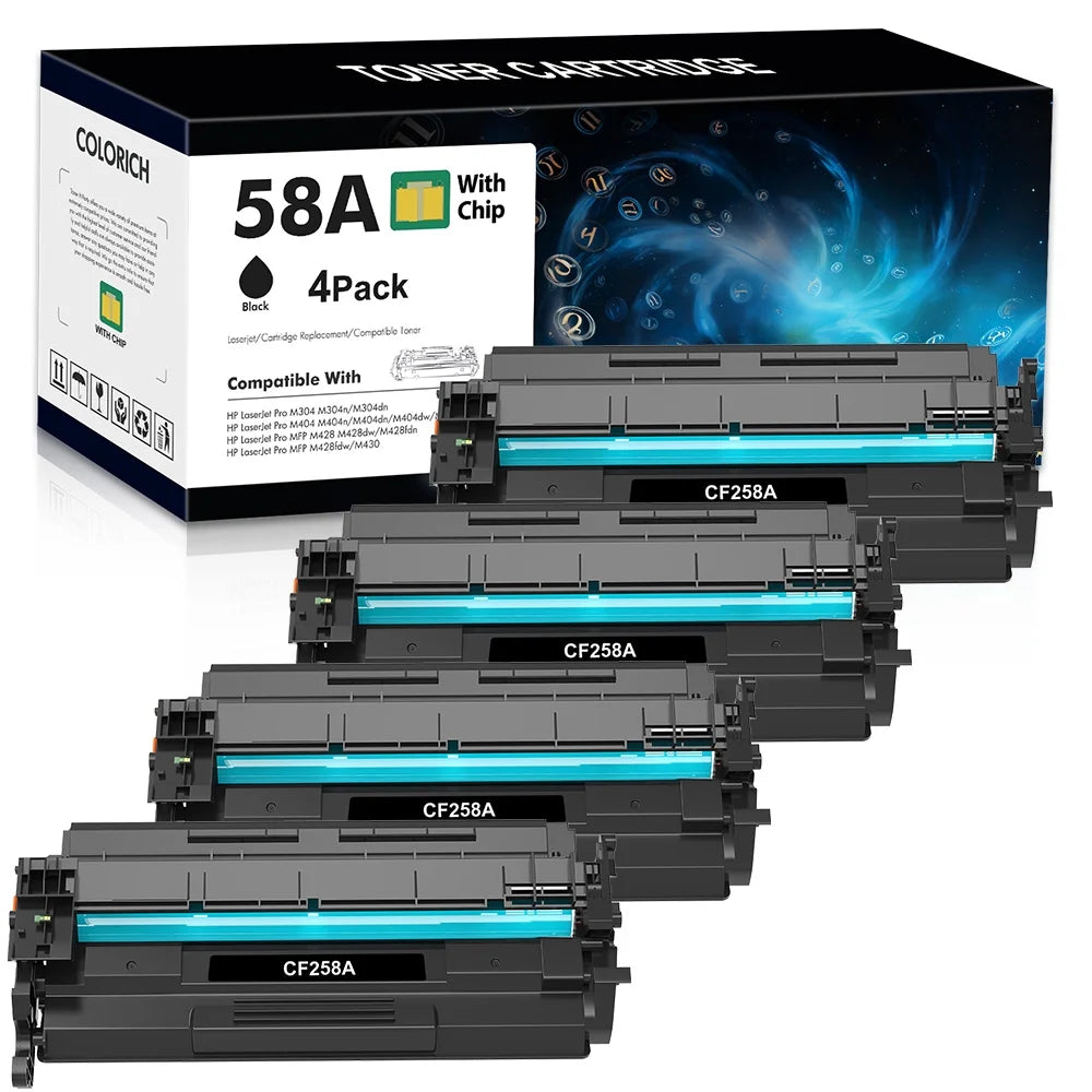 58A Toner Cartridges with Chip Compatible for HP 58A CF258A 58X CF258X Laserjet M404n M404dn M404dw N406dn MFP M428fdw M428fdn M428dw M404 M428 M430f Printer (Black, 4 Pack)