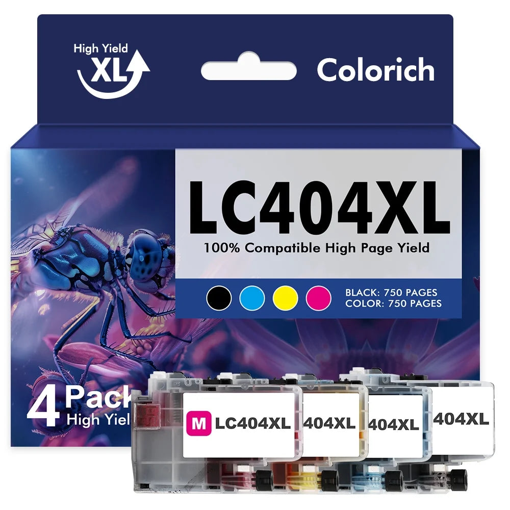 LC404 LC404XL MFC-J1205DW Ink Cartridges for Brother Printer 404XL LC 404 High Yields for MFC J1205W MFCJ1205W XL MFC-J1215W (4 Pack, Black Cyan Magenta Yellow)