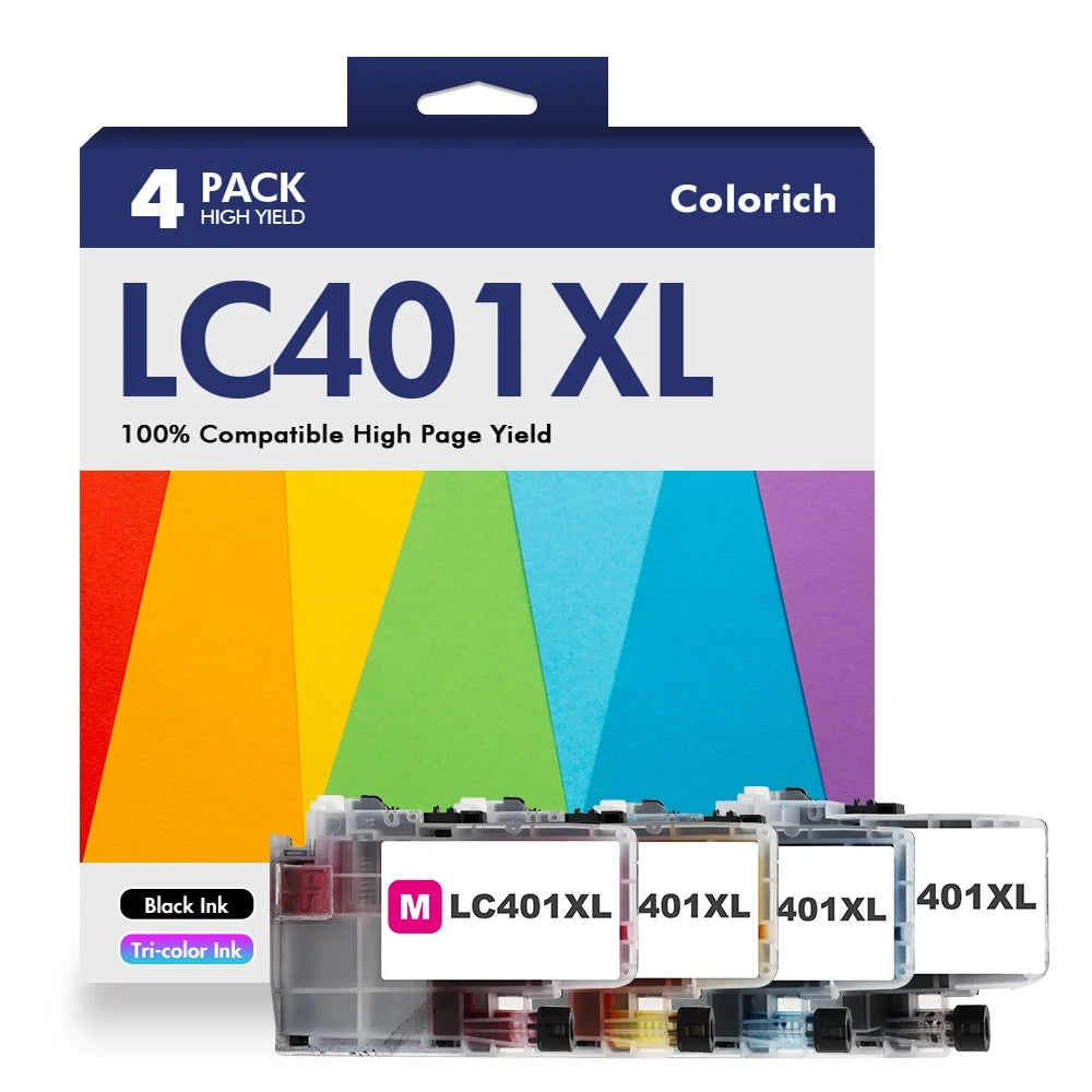 LC401XL LC401 Ink Cartridges Compatible for Brother MFC-J1010DW Printer 401XL LC 401 for MFC-J1010DW MFC-J1170DW MFC-J1012DW MFC-J1800DW MFC J1010DW (4 Pack High Yields Black Cyan Magenta Yellow)