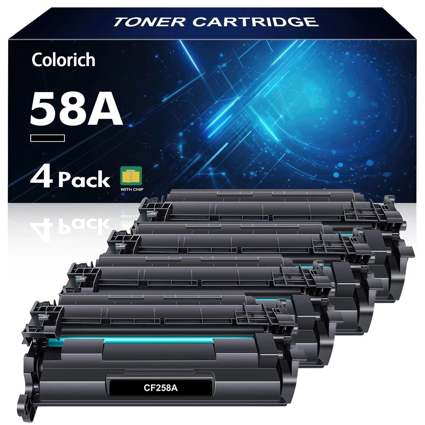 58A Black Toner Cartridges (With Chip) | Work with Laserjet MFP M404n M404dn M428fdw M406dn M452dn M430f Printers Compatible for HP 58A 58X CF258A CF258X 258A HP58A Ink 4 Pack