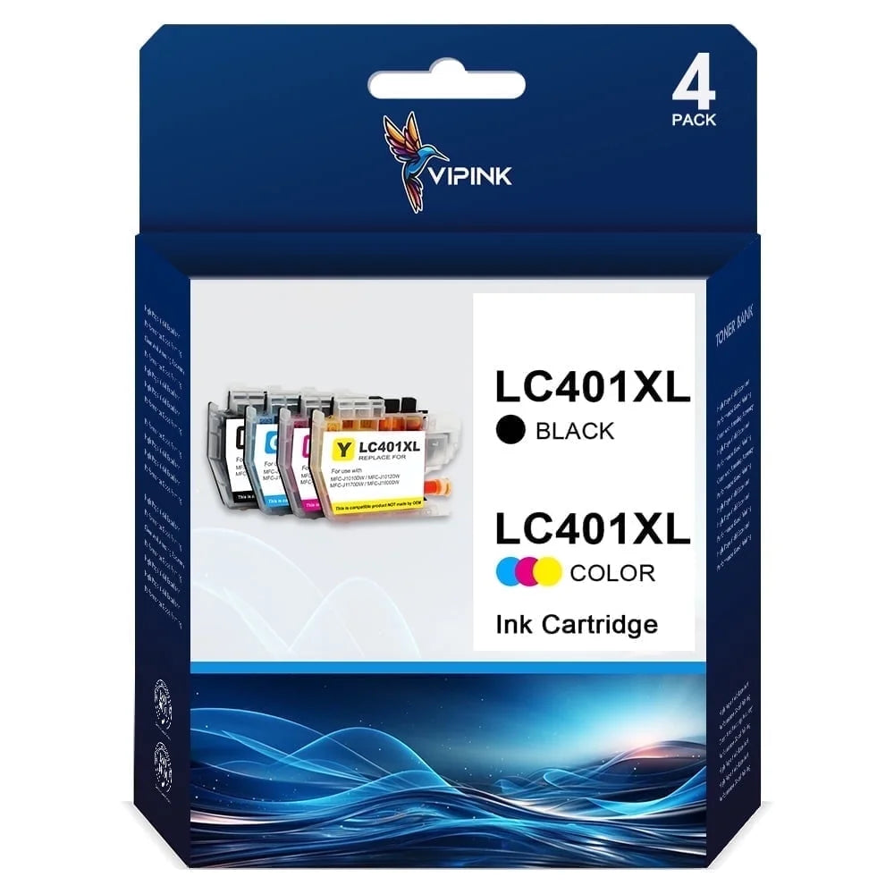 VIPink LC401XL Ink Cartridge for Brother LC401 LC401XL Ink for Brother MFC-J1010DW MFC-J1012DW MFC-J1170DW Printer (Black Cyan Magenta Yellow, 4 Pack)