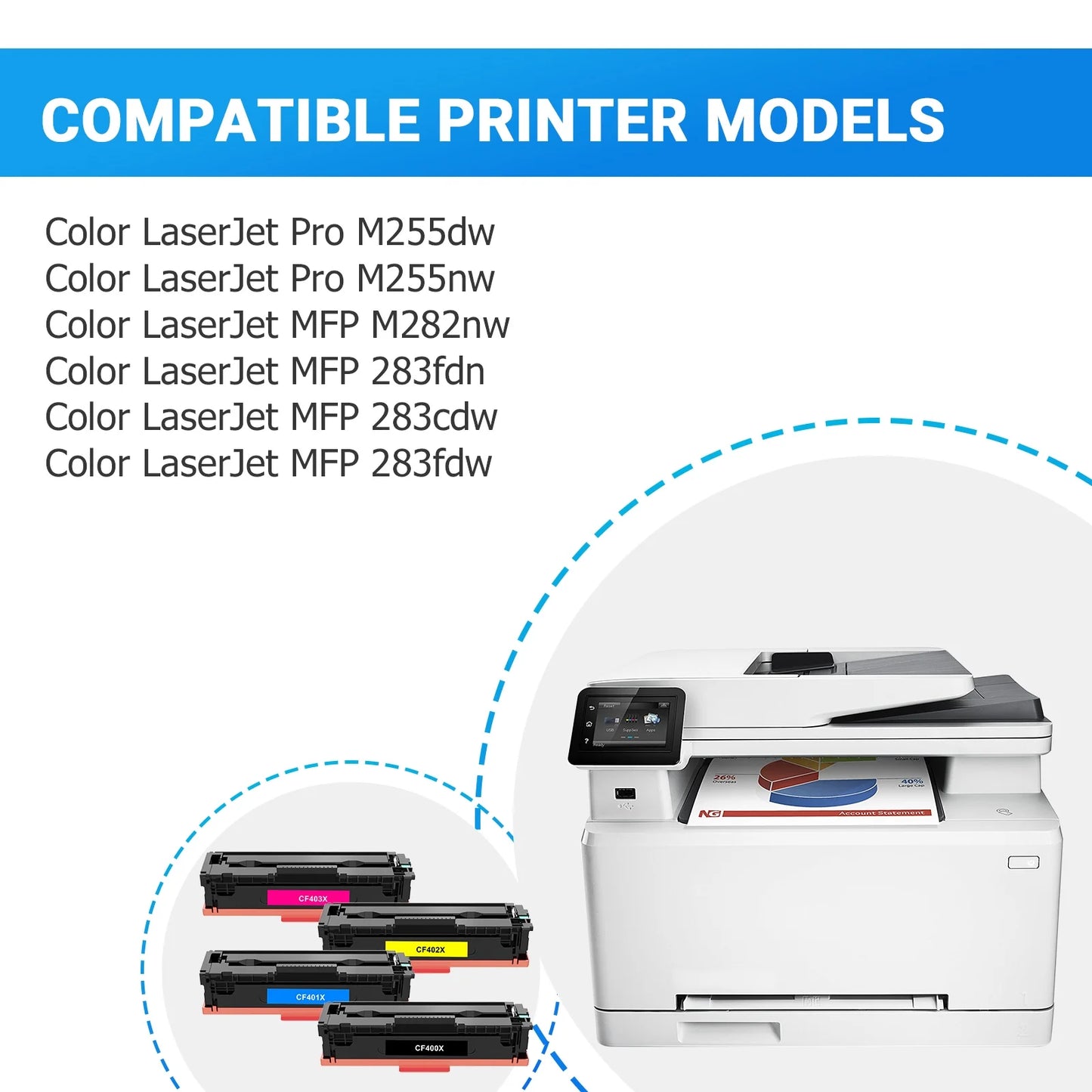 201X 201A Toner Cartridge 4-Pack Compatible for HP 201X 201A CF400X CF400A use with Color Laserjet Pro MFP M277dw M252dw M277c6 M252 M277 Printer Ink (Black Cyan Yellow Magenta)