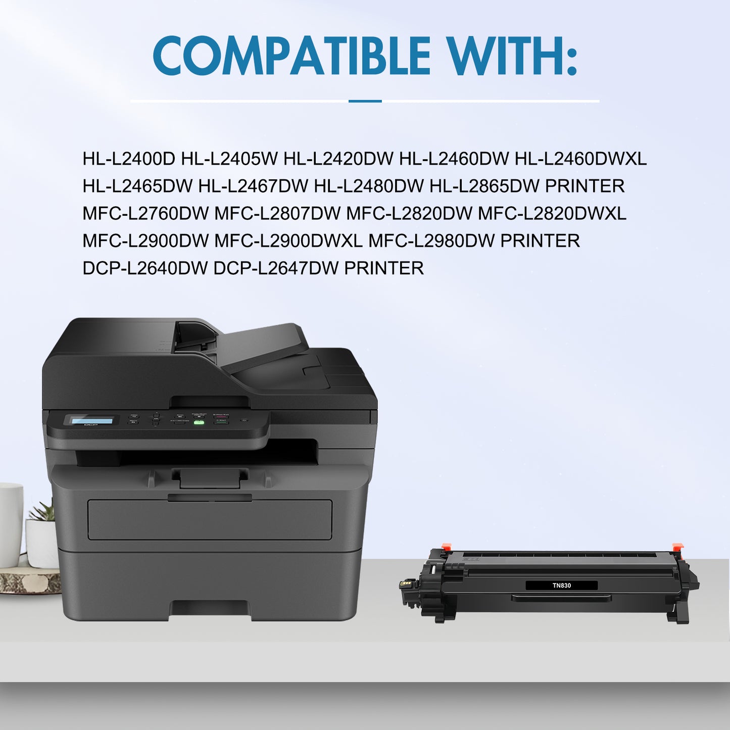TN830 TN830XL Toner Cartridges Compatible for Brother TN-830 TN830-XL HL-L2480DW HL-L2405W HL-L2400D HL-L2460DW DCP-L2640DW MFC-L2820DW MFC-L2900DW Printers | 2PACK BALCK