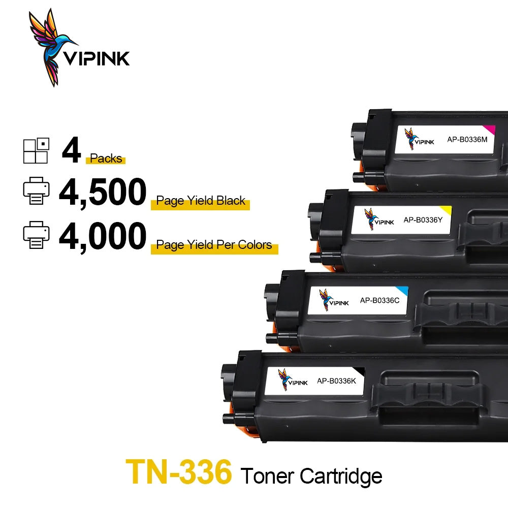 Vipink Compatible Toner Cartridge Replacement for Brother TN-336 TN 336 TN336 TN331 HL-L8350CDW L8250CDN L8350CDWT MFC-L8600CDW MFC-L8850CDW (Black Cyan Magenta Yellow, 4-Pack)