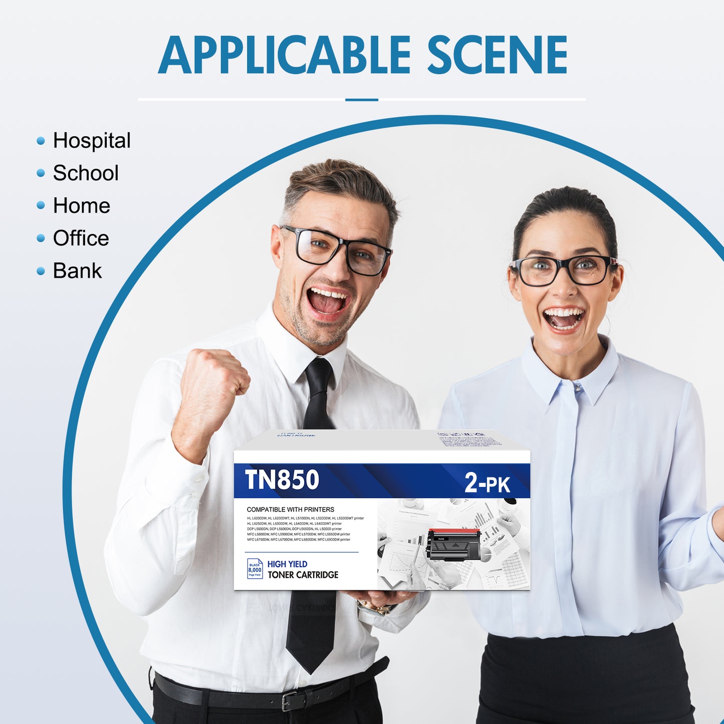 TN850 TN820 Toner Cartridges Black High Yield 2 Pack Compatible for Brother TN 850 TN 820 MFC-L5900DW HL-L6200DW MFC-L5800DW MFC-L5850DW MFC-L5700DW HL-L5200DW MFC-L6800DW Printer Ink