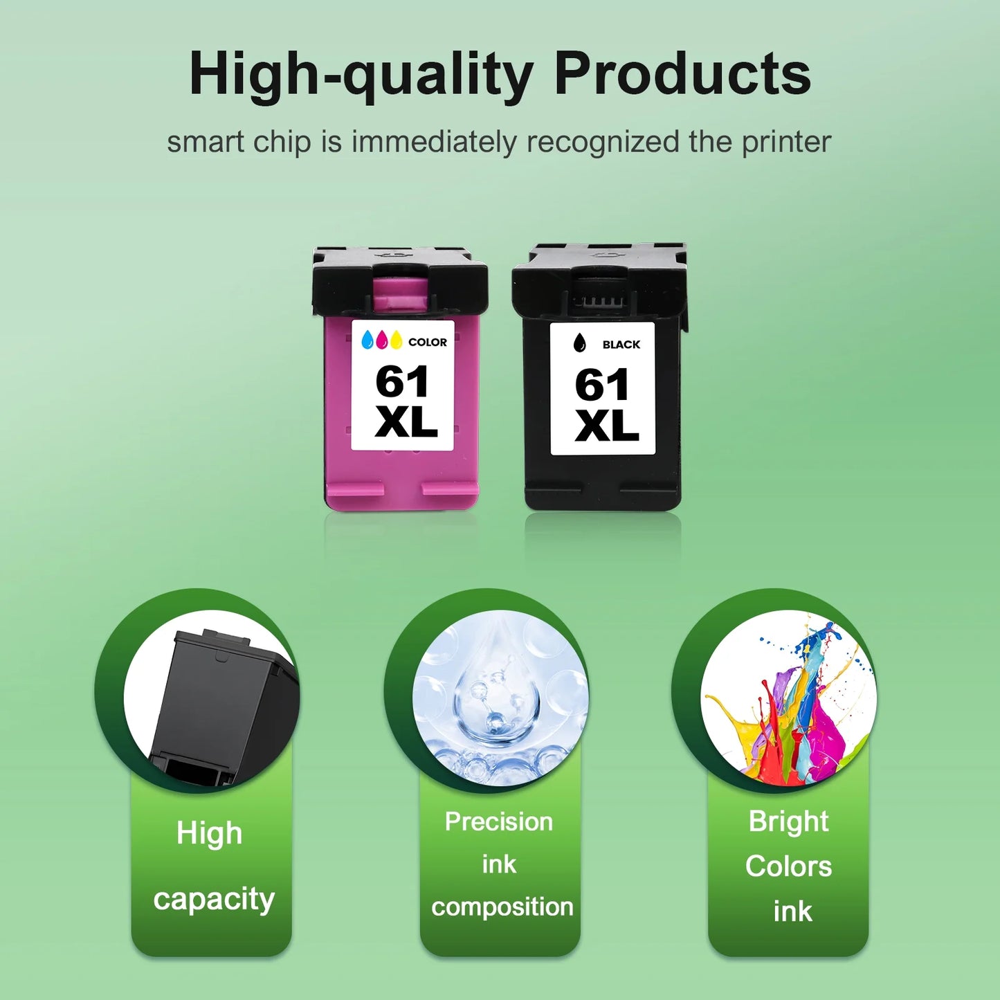 61XL Ink Cartridges Compatible for HP 61 Ink Cartridge Combo Pack for Envy 4500 5530 4502 Deskjet 1000 2540 Officejet 4635 4630 Printer(Black, Tri-Color)