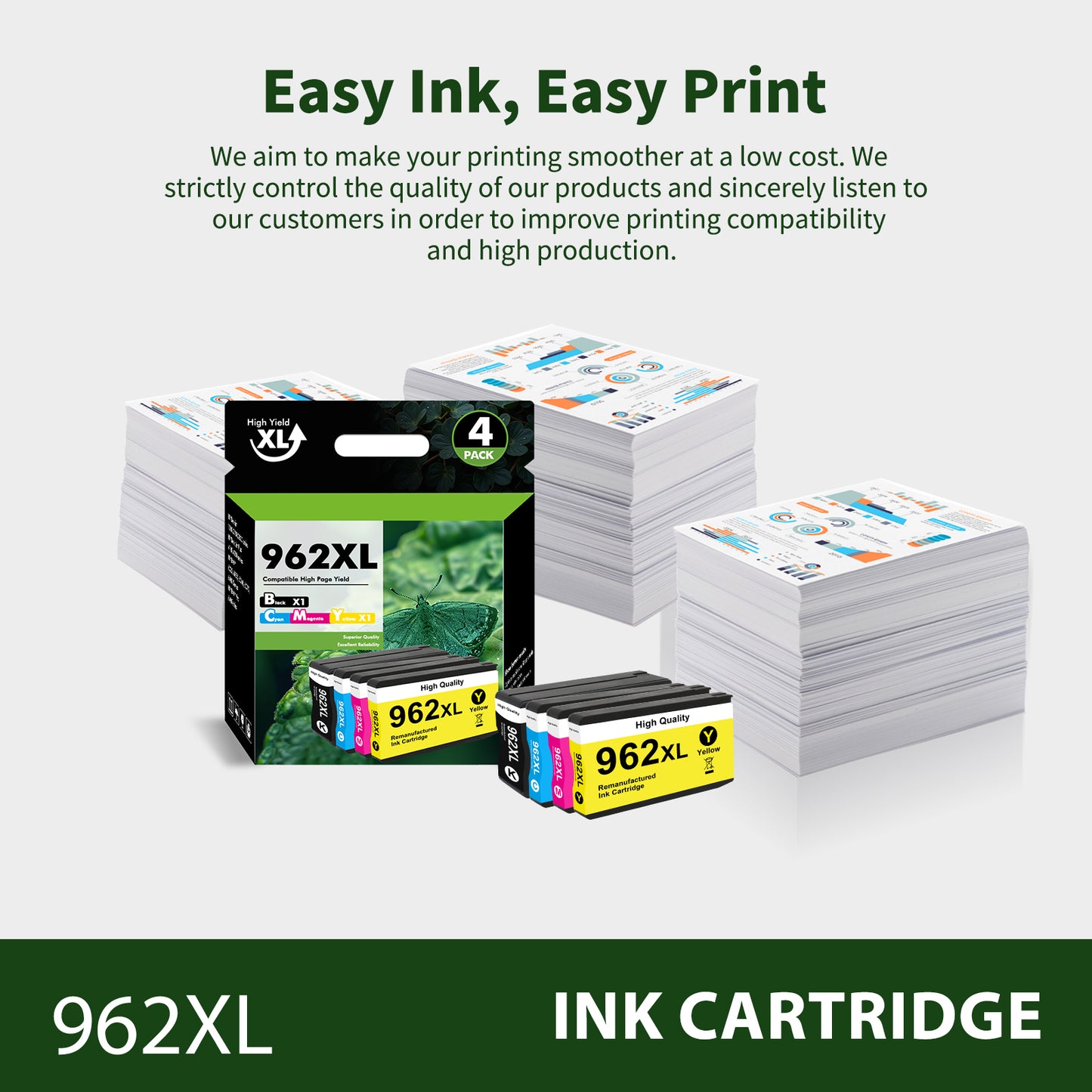 962 962XL Ink Cartridges Compatible for HP 962XL 962 4 Pack for OfficeJet Pro 9010 9020 9015 9018 9025 9018 9019 Printer (Black, Cyan, Magenta, Yellow)