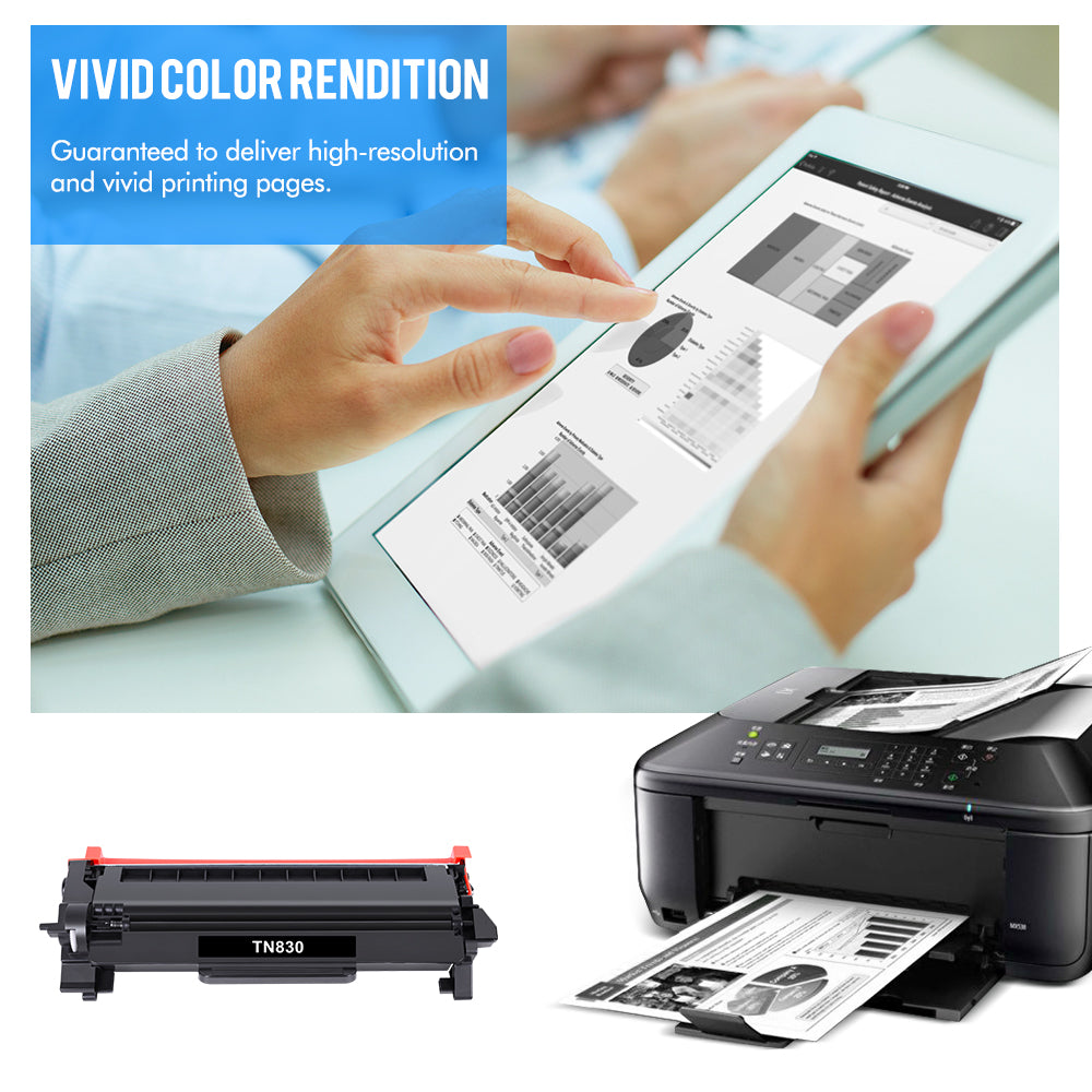 TN830 TN830XL High Yield Toner Cartridge Black 2-Pack Compatible for Brother DCP-L2640DW HL-L2460DW TN830 TN-830 TN830XL HL-L2405W MFC-L2820DW HL-L2400D L2405W L2480DW MFC-L2820DWXL Printer Ink