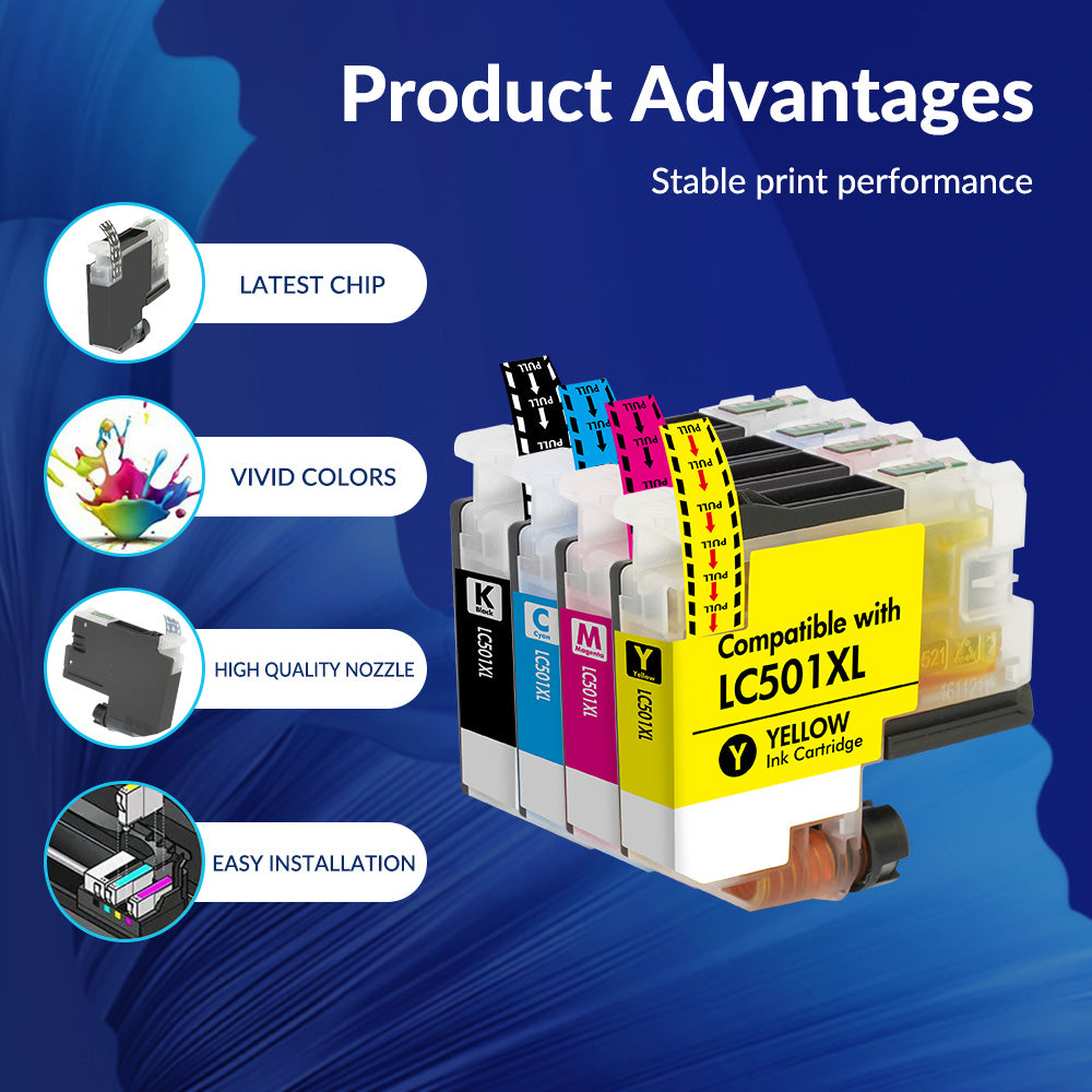LC501XL Ink Cartridges Compatible for LC501XL LC501 ink for Brother LC501 Ink Cartridge for Brother MFC-J1260DW MFC-J1360DW MFC-J1410DW Printer, 5 Pack