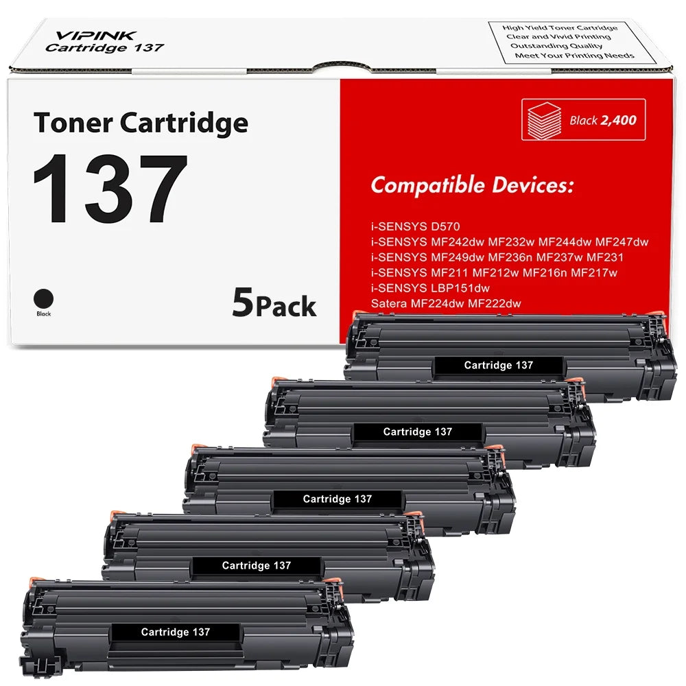 137 Toner Cartridge 5-Pack Compatible for Canon Cartridge 137 CRG 137 imageCLASS MF232w MF242dw D570 MF236n MF244dw MF247dw MF227dw MF220 MF230 MF240 MF210 series Laser Printer (Black)