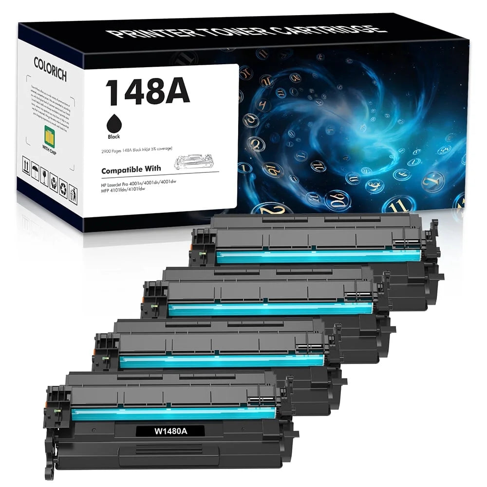 148A 148X Toner Cartridge with Chip Compatible for HP W1480A W1480X Laserjet Pro 4001dn MFP 4101fdw 4101fdn 4001n 4001dn 4001dw Black 4-Pack