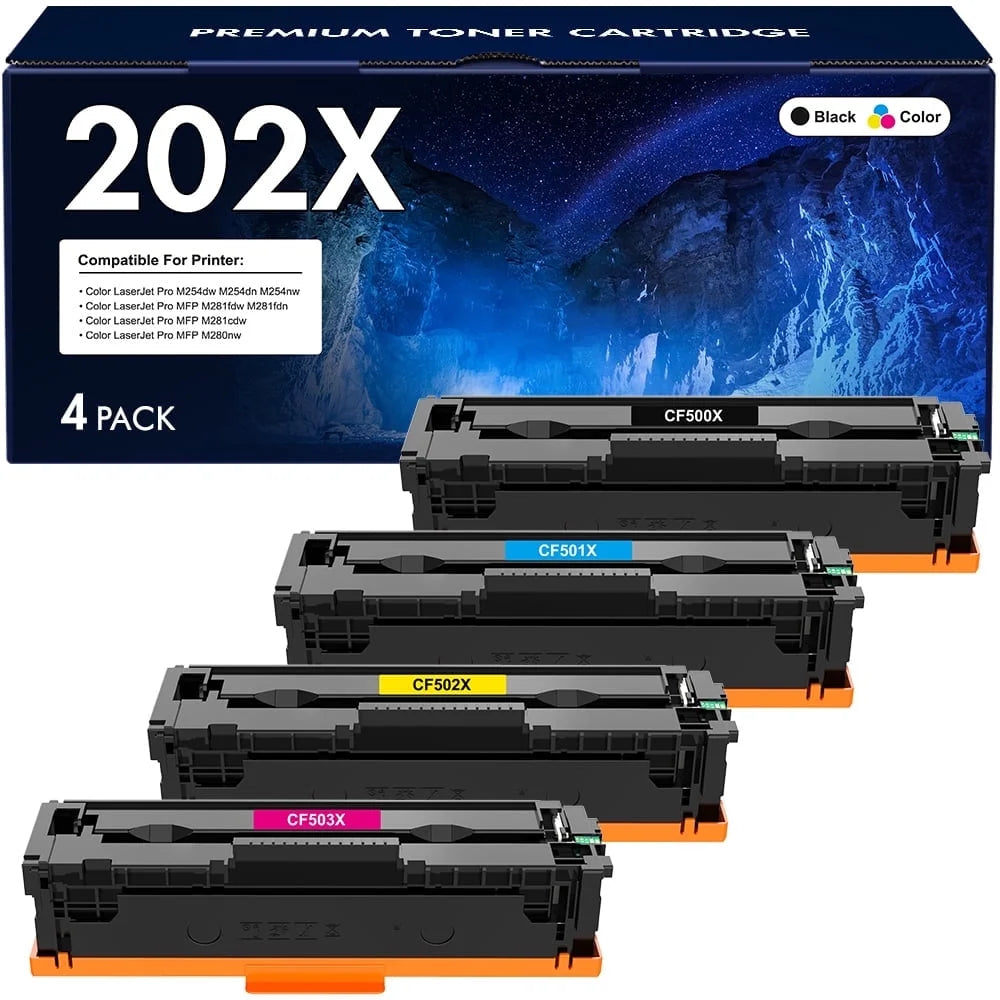 202X Toner Cartridge 4-Pack Compatible for HP 202X CF500X 202A CF500A Color LaserJet Pro MFP M281fdw M281cdw M254dw M254nw M254dn M281fdn M281 M254 Series Printer Ink (Black Cyan Yellow Magenta)