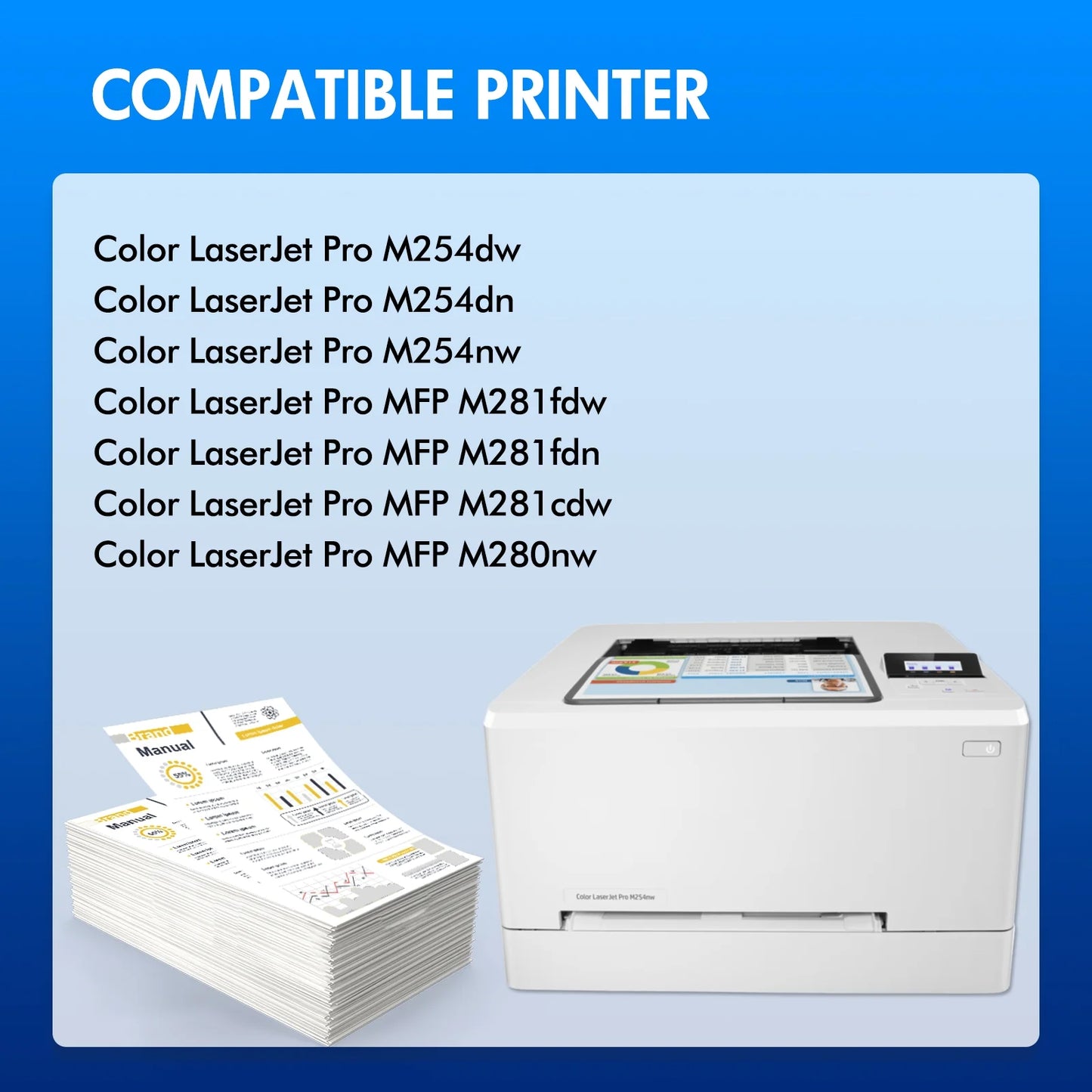 202X Toner Cartridge 4-Pack Compatible for HP 202X CF500X 202A CF500A Color LaserJet Pro MFP M281fdw M281cdw M254dw M254nw M254dn M281fdn M281 M254 Series Printer Ink (Black Cyan Yellow Magenta)