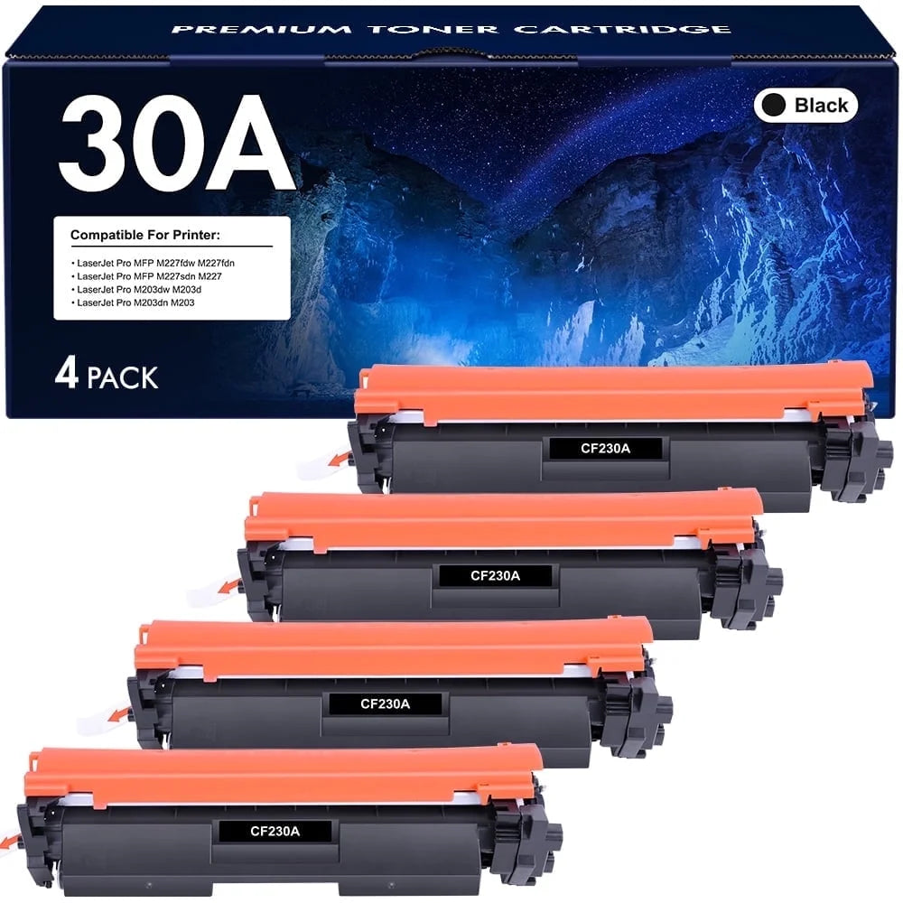VIPink 30A CF230A Toner Cartridge Black Compatible for HP 30X 30A CF230X CF230A Laserjet Pro MFP M227fdw M203dw M227fdn M203dn M227sdn M203d M227 M203 Series Printer Ink (4-Pack)