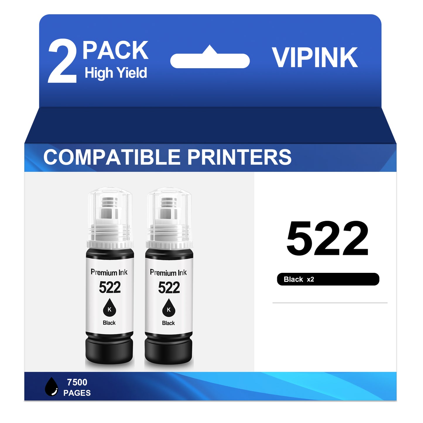 522 Ink Refill Bottles High Compatible for Epson T522 522 Ink Bottles for Epson EcoTank  ET-2800 2400 2720 2803 2840 4700 4800 4810 Printer Ink (2-Black)