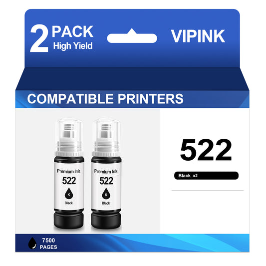 522 Ink Refill Bottles High Compatible for Epson T522 522 Ink Bottles for Epson EcoTank  ET-2800 2400 2720 2803 2840 4700 4800 4810 Printer Ink (2-Black)