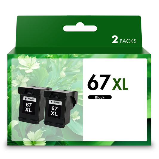 Compatible for HP 67 Ink Cartridges (2-Pack, Black) 67 67XL Printer Ink DeskJet 6055e 2755e 2800e 2855e 6000 Envy 6055e 6455e 6400 Series