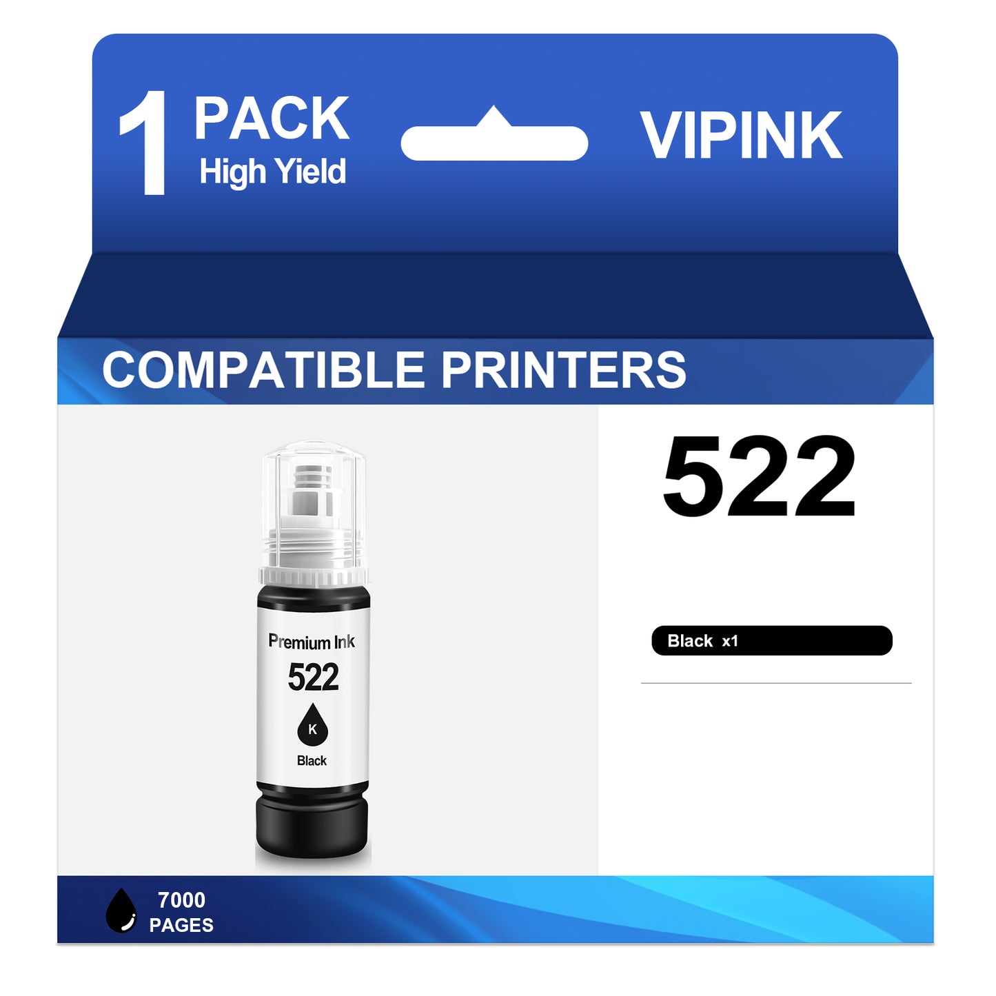 522 Ink Refill Bottles High Compatible for Epson T522 522 Ink Bottles for Epson EcoTank  ET-2800 2400 2720 2803 2840 4700 4800 4810 Printer Ink (1-Black)