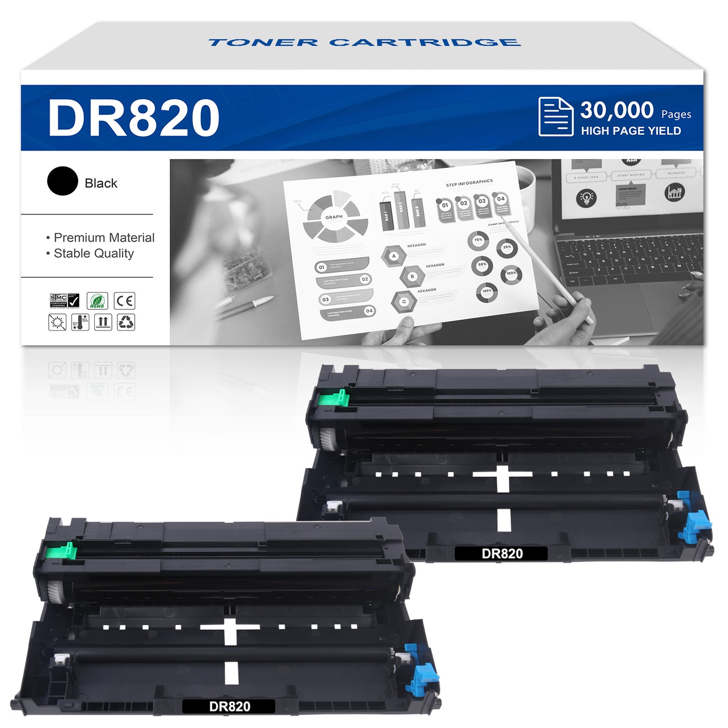 DR820 Brother Drum Replacement for Brother DR-820 Drum Unit Black for Brother HL-L6200dw MFC-L5850DW HL-L6200DW HLL6200DW L6200DW MFC-L5900DW MFC-L5700DW HL-L5200DW L5200DWT Printer Drum Unit 2-PACK
