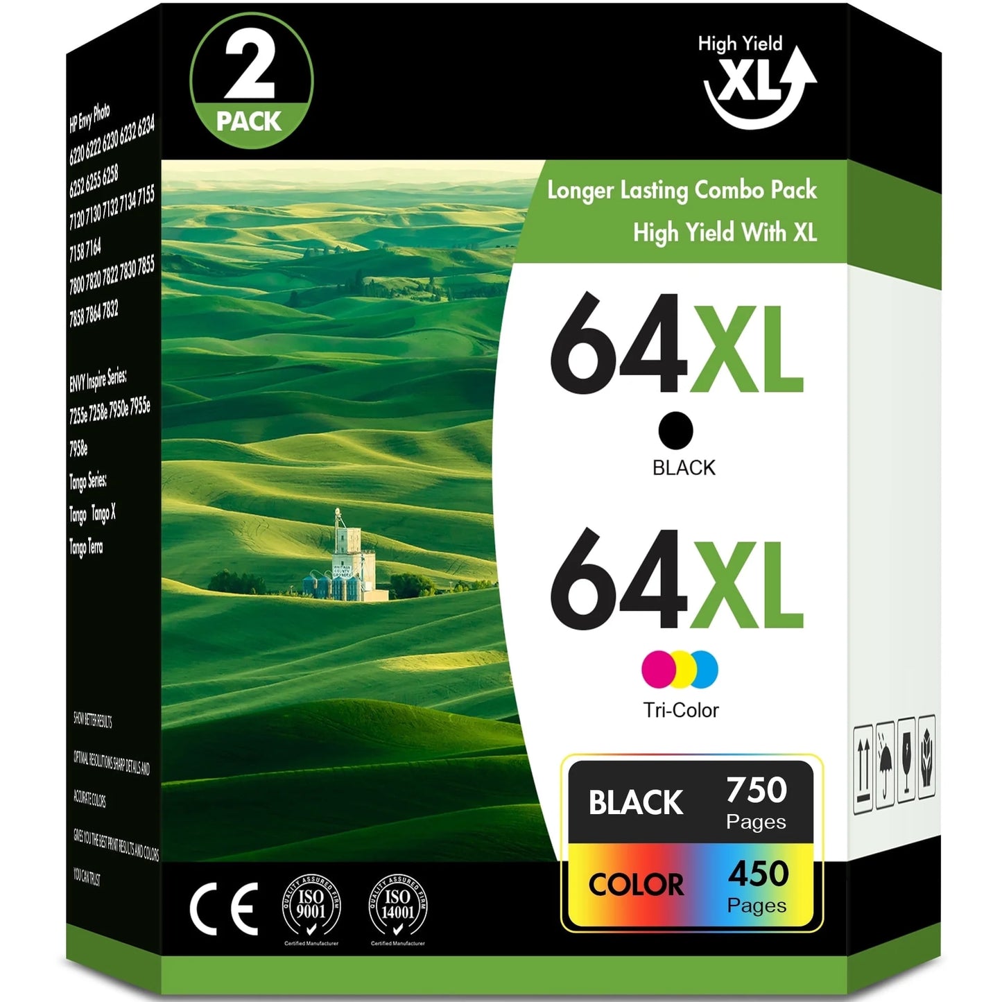 64XL Ink Cartridges Compatible for 64 XL Ink Cartridge Combo Pack Ink 64 XL for Envy Photo 7855 7858 7800 7155 6255 Printer Ink 64 (Black, Tri-color)