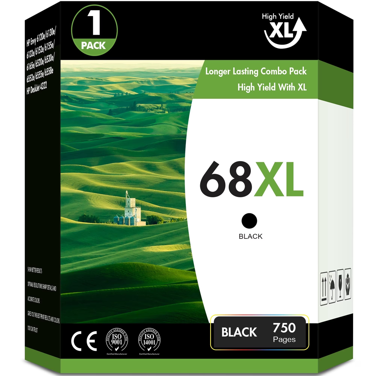 68XL Ink Cartridge Compatible with HP Ink 68 Black High Yield for Envy 6120e 6152e 6155e 6555e Printer (1 Black)