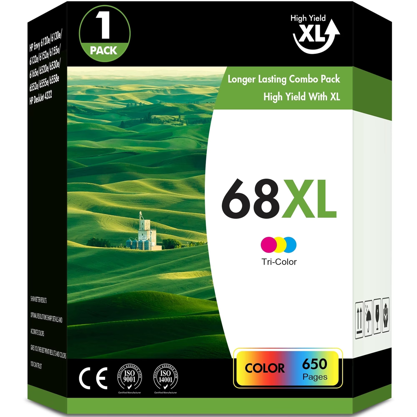 68XL Ink Cartridge Compatible for HP Ink 68 Tri-Color High Yield for Envy 6120e 6152e 6155e 6555e Printer (1 Tri-Color)