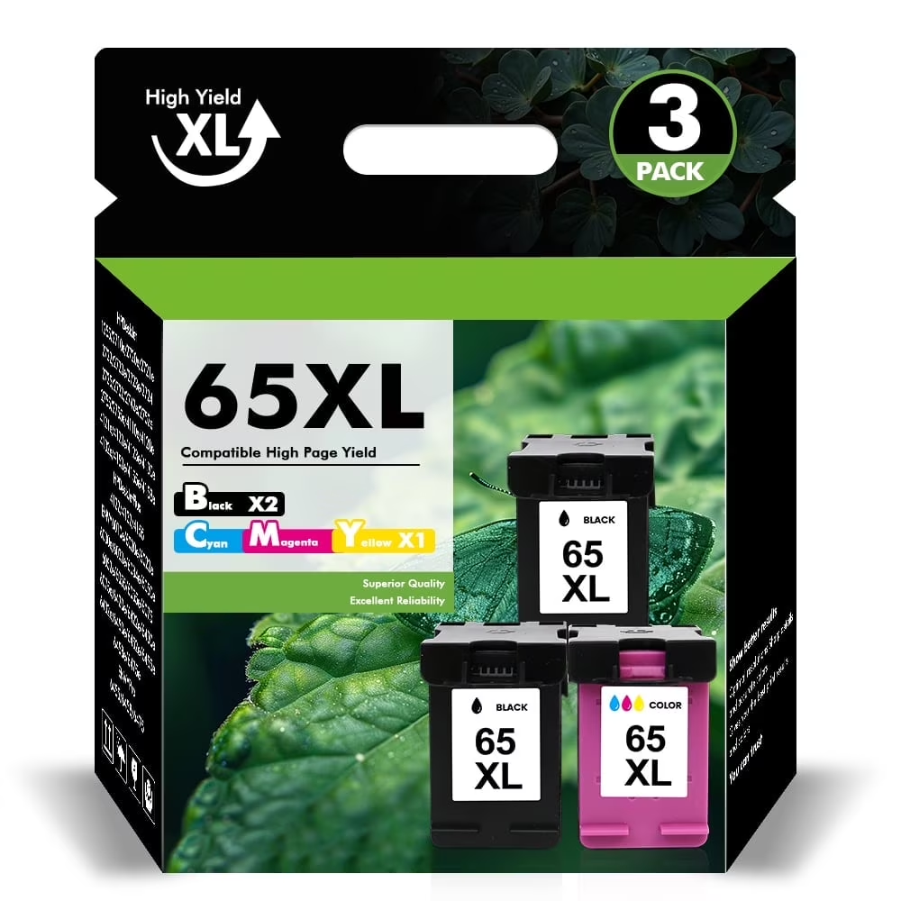 65XL Ink Cartridges Compatible for 65 65XL Black and Color for Envy 5055 5052 5058 Deskjet 3755 2655 2652 3722 2622 2624 2620 (3 Pack, 2 x Black, Tri-color)