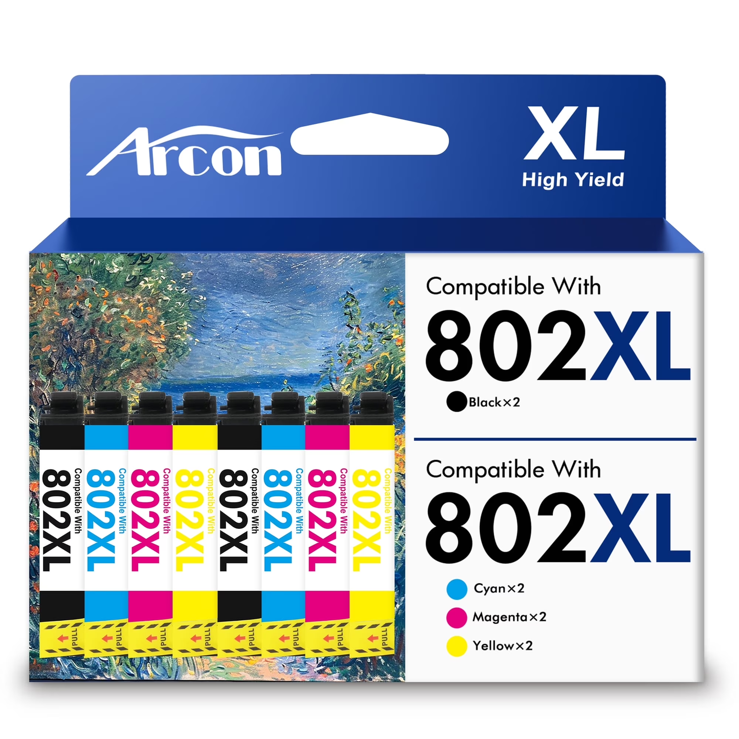 802 XL Ink Cartridges 8 Pack Compatible for Epson 802XL 802 Printer Ink T802 T802XL Combo Pack for WorkForce Pro WF-4740 WF-4730 WF-4720 EC-4020 EC-4030 (2 Black, 2 Cyan, 2 Magenta, 2 Yellow)