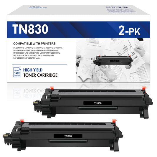 TN830 TN830XL Toner Cartridges Compatible for Brother TN-830 TN830-XL HL-L2480DW HL-L2405W HL-L2400D HL-L2460DW DCP-L2640DW MFC-L2820DW MFC-L2900DW Printers | 2PACK BALCK