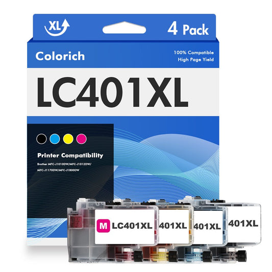 LC401XL LC401 Ink Cartridges Compatible for Brother MFC-J1010DW Printer 401XL LC 401 for MFC-J1010DW MFC-J1170DW MFC-J1012DW MFC-J1800DW MFC J1010DW (4 Pack High Yields Black Cyan Magenta Yellow)