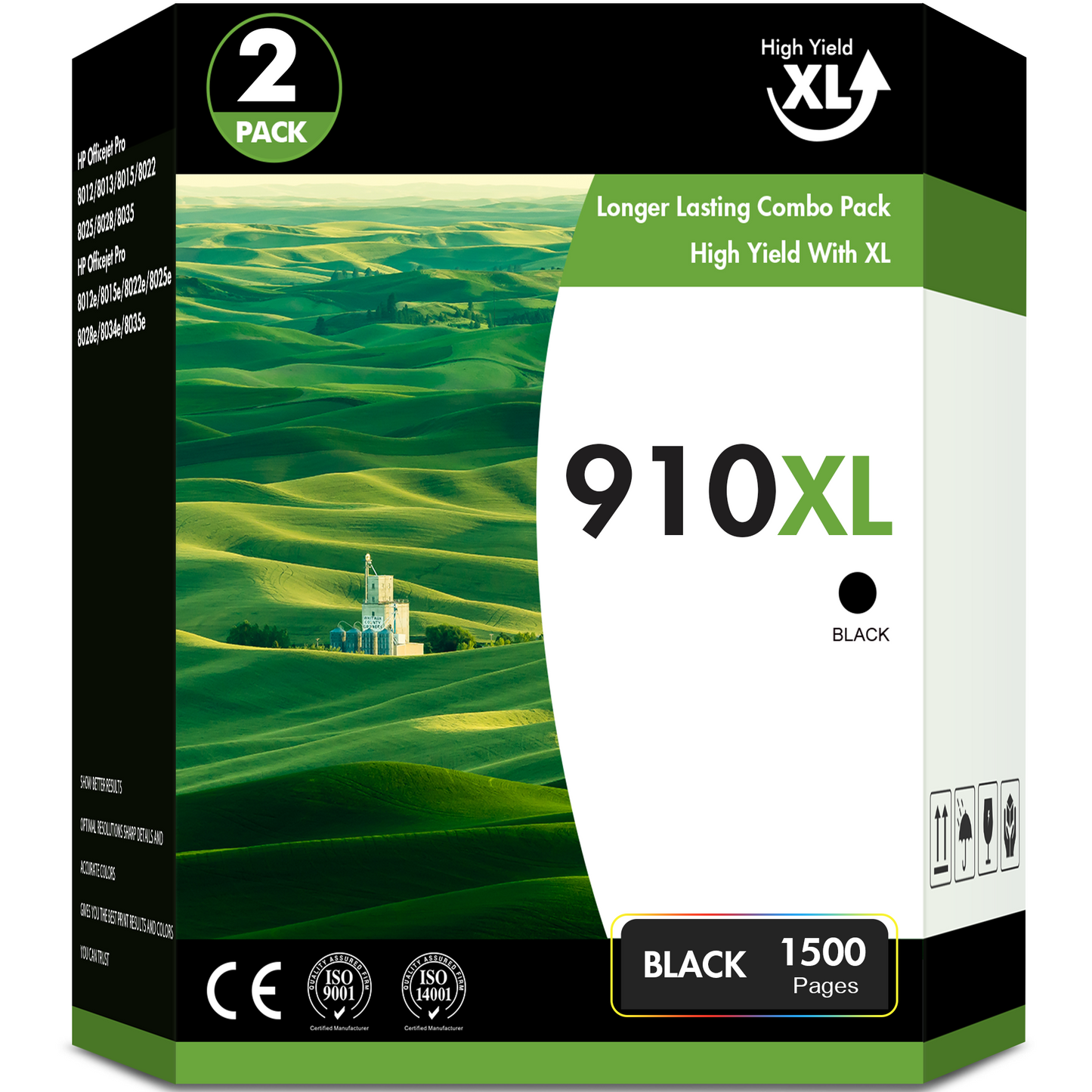 910XL Ink Cartridge Compatible for HP 910 910XL for HP OfficeJet Pro 8020 8024 8025 8028 8035 OfficeJet 8022 8010 8012 8014 8015 8018 Printer Ink High Capactiy (Black, 2-Pack)
