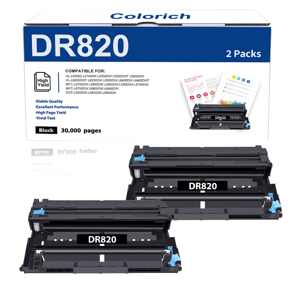 DR820 Drum Unit Kit Compatible for Brother DR-820 DR820 DR 820 HL-L5100DNHL-L5200HL-L6200HL-L6300DW Printer (Black,2-Pack)
