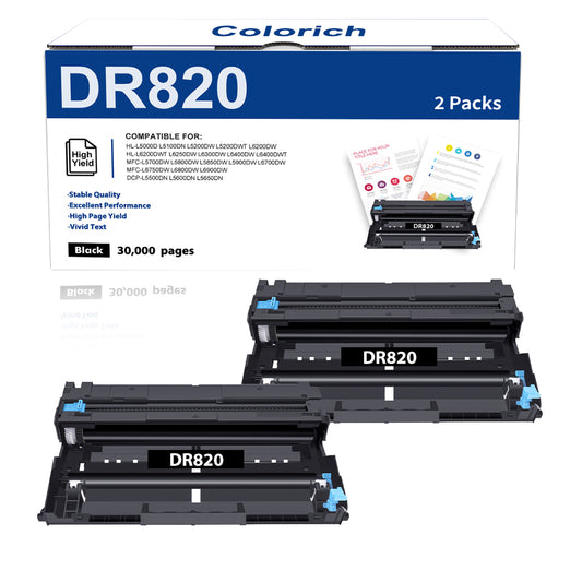 DR820 Drum Unit Kit Compatible for Brother DR-820 DR820 DR 820 HL-L5100DNHL-L5200HL-L6200HL-L6300DW Printer (Black,2-Pack)