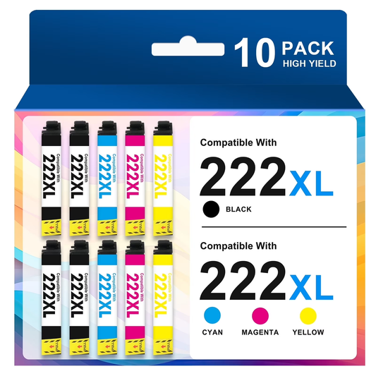 222 XL Ink Cartridges Compatible for Epson 222 Ink Cartridges for Epson 222 Printer Ink ( 4Black 2Cyan 2Magenta 2Yellow)