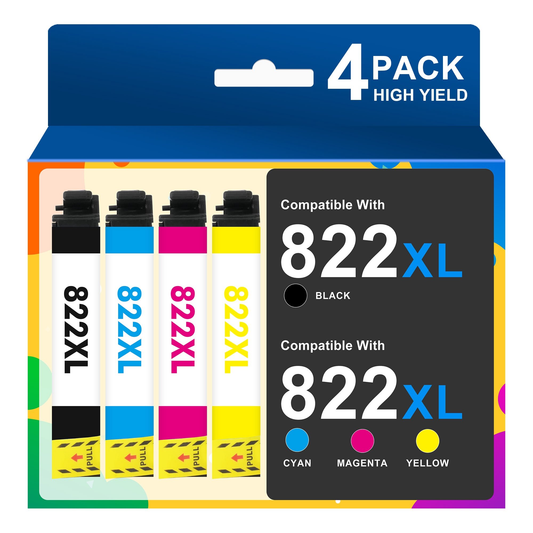 822 Ink Cartridges 4 PACK Compatible for Epson 822 822XL T822XL T822 Ink for WF-3820 WF-4830 WF-4833 WF-4820 WF3820 WF4830 WF4833 WF4820 Printers Ink - 822 XL Black,Cyan,Magenta,Yellow