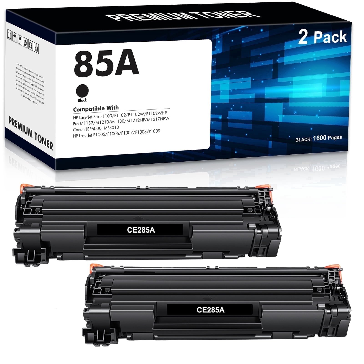 85A Toner Cartridge Black Compatible for HP 85A CE285A (CE285D) 285A Laserjet Pro P1102w M1212nf MFP P1102 P1102whp M1217nfw M1132 1102w M1212 M1217 Printer Ink (Black, 2-Pack, CE285AT1)