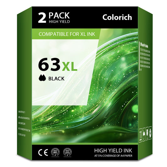 63XL Ink Cartridges Compatible for HP 63 63XL for Envy 4510 4520 OfficeJet 4650 4655 3830 5255 5258 Deskjet 3630 3632 1112 2132 2130 (2 Pack Black)