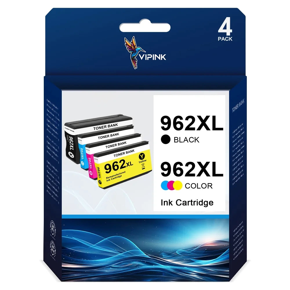 962XL 962 XL 4 pcs Combo Pack Compatible for HP Ink 962XL Black and 962 Color 962XL/962 OfficeJet Pro 9010 Series 9020 9015 9018 9025 9012 9014 9016 9019 9022 9026 9027 9028 9029 Printer