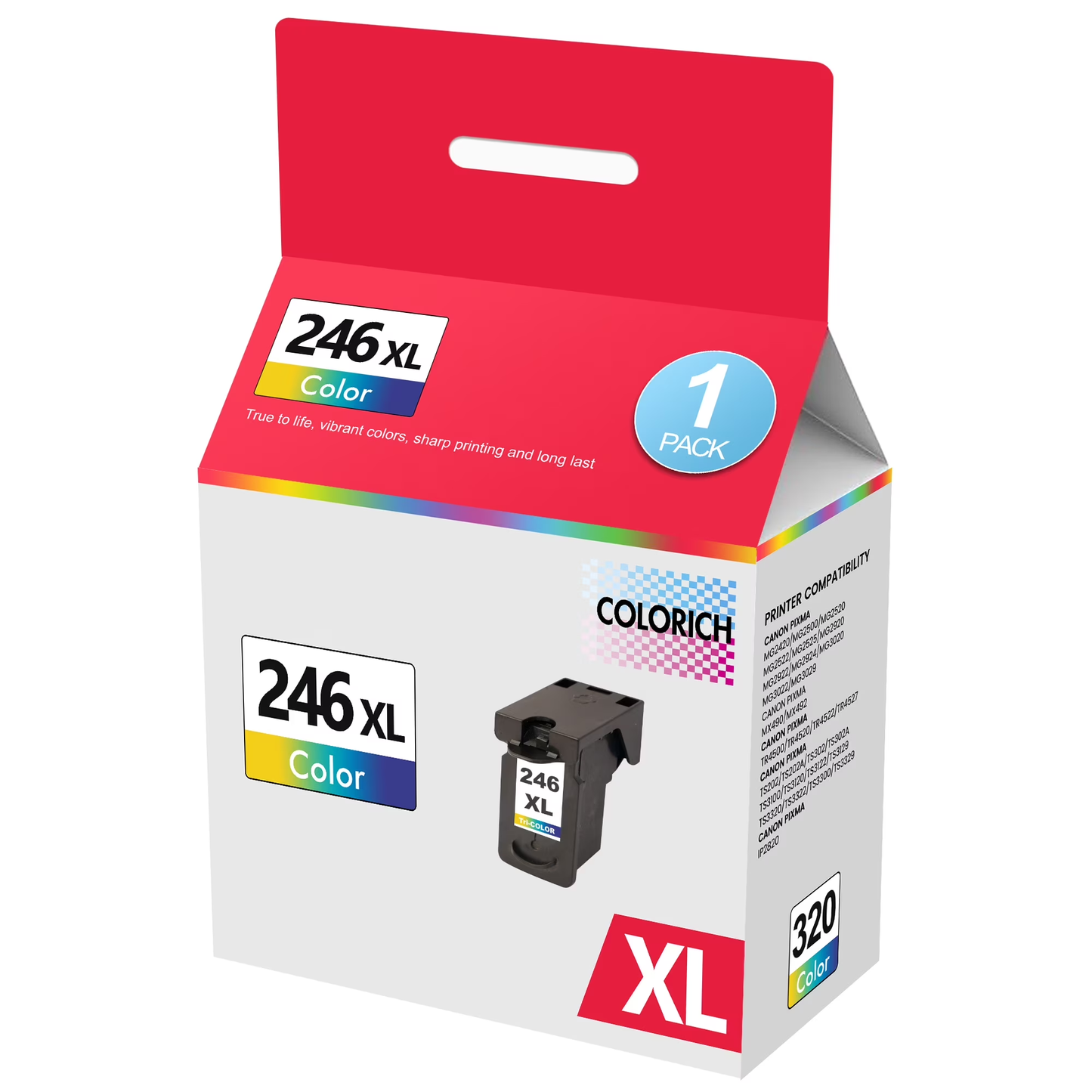 246XL Color Ink Cartridge for Canon 246 Ink for Canon Ink 246 MX492 MX490 MG2522 MG2920 MG2922 TR4520 TR4522 TR4527 TS3320 TS3322 Printer (Tri-Color, 1 Pack)