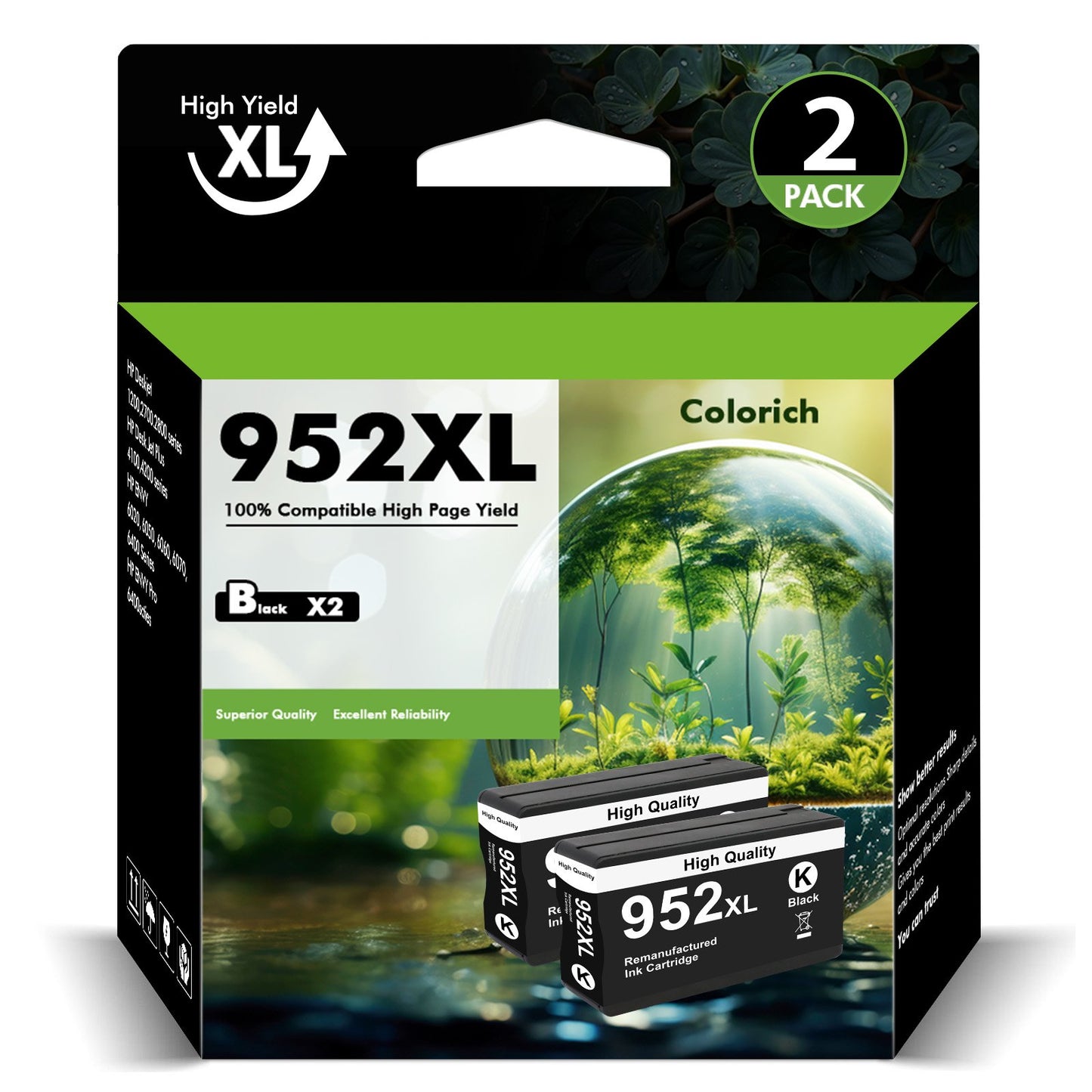 952 952XL Ink Cartridges Compatible for HP 952XL 952 2 Pack for OfficeJet Pro 8710 7740 8720 8210 8715 8702 7720 8730 8740 8216 8725 8700 (2 x Black)