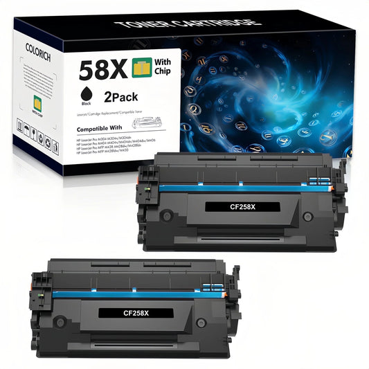 Colorich CF258X 58X Toner Cartridge M404dn M404n M428fdw Printer Cartridge, 2-Pack Compatible for HP 58A CF258A