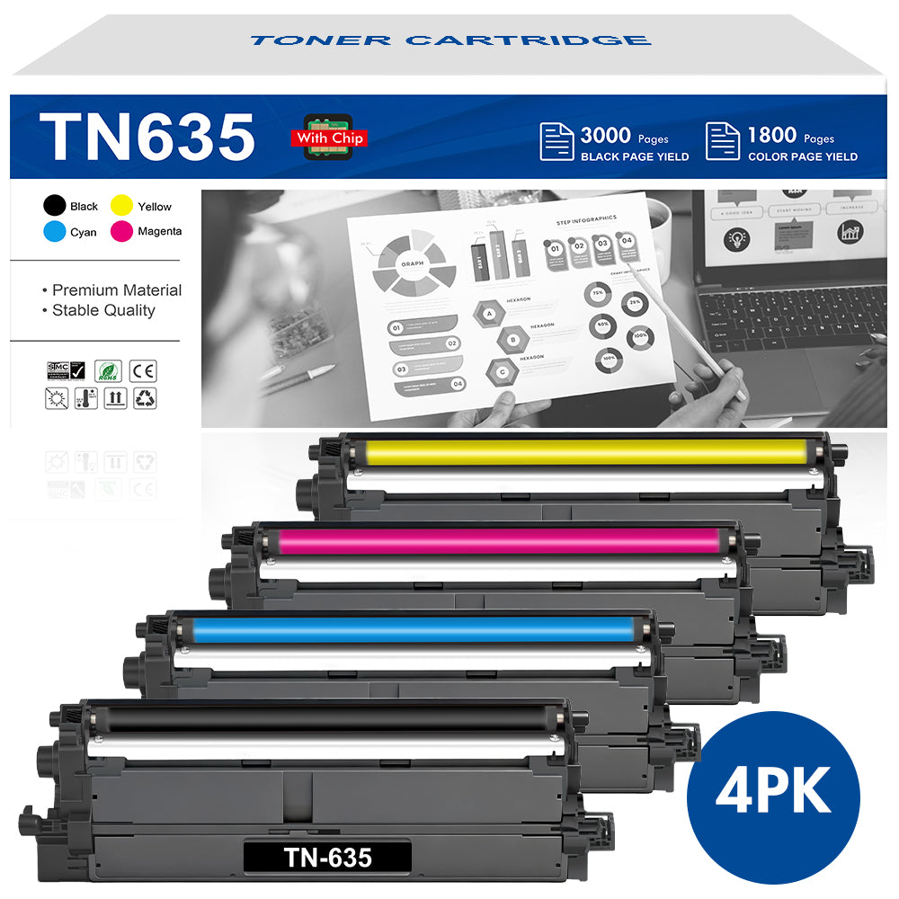 TN635 TN-635 Toner Cartridge Compatible for Brother TN 635 TN635 for Brother HL-L8430CDW L8430CDWT L8570CDW MFC-L8730CDW L8930CDW Printer (Black, Cyan, Magenta, Yellow 4 pack)
