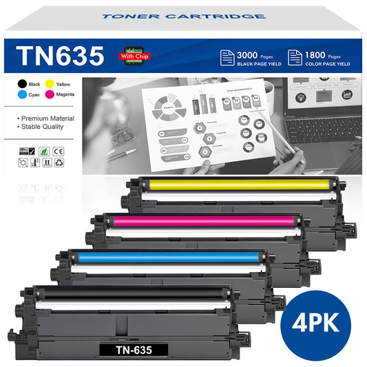 TN635 TN-635 Toner Cartridge Compatible for Brother TN 635 TN635 for Brother HL-L8430CDW L8430CDWT L8570CDW MFC-L8730CDW L8930CDW Printer (Black, Cyan, Magenta, Yellow 4 pack)