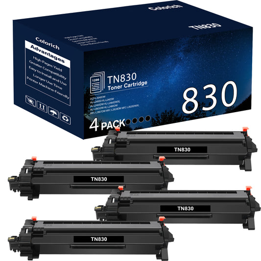 TN830XL Toner Cartridge High Yield TN830 Compatible for Brother TN830XL TN830 TN-830 DCP-L2640DW HL-L2460DW HL-L2405W MFC-L2820DW HL-L2400D L2405W L2480DW MFC-L2820DWXL Printer Ink (Black, 4-Pack)
