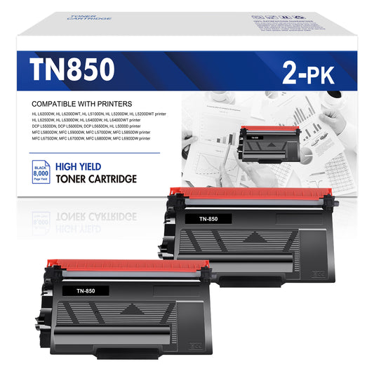 TN850 TN820 Toner Cartridges Black High Yield 2 Pack Compatible for Brother TN 850 TN 820 MFC-L5900DW HL-L6200DW MFC-L5800DW MFC-L5850DW MFC-L5700DW HL-L5200DW MFC-L6800DW Printer Ink