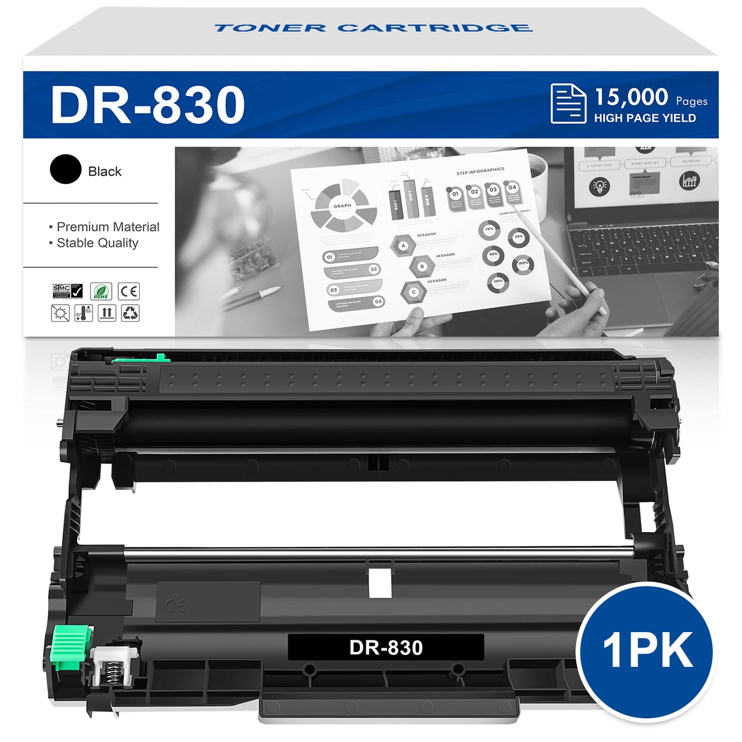 DR830 Brother Drum Replacement for Brother DR-830 Drum Unit Black for Brother TN-830XL TN-830 TN830 HL-L2460DW MFC-L2820DW DCP-L2640DW HL-L2405W HL-L2400D HL-L2480DW Printer Drum Unit 1-PACK