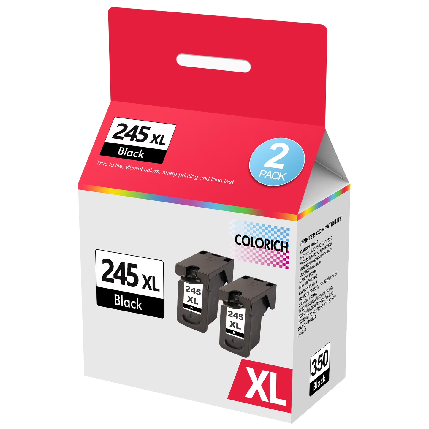 245XL Black Ink Cartridge for Canon 245 Ink for Canon Ink 245 MX492 MX490 MG2522 MG2920 MG2922 TR4520 TR4522 TR4527 TS3320 TS3322 Printer (Black, 2 Pack)