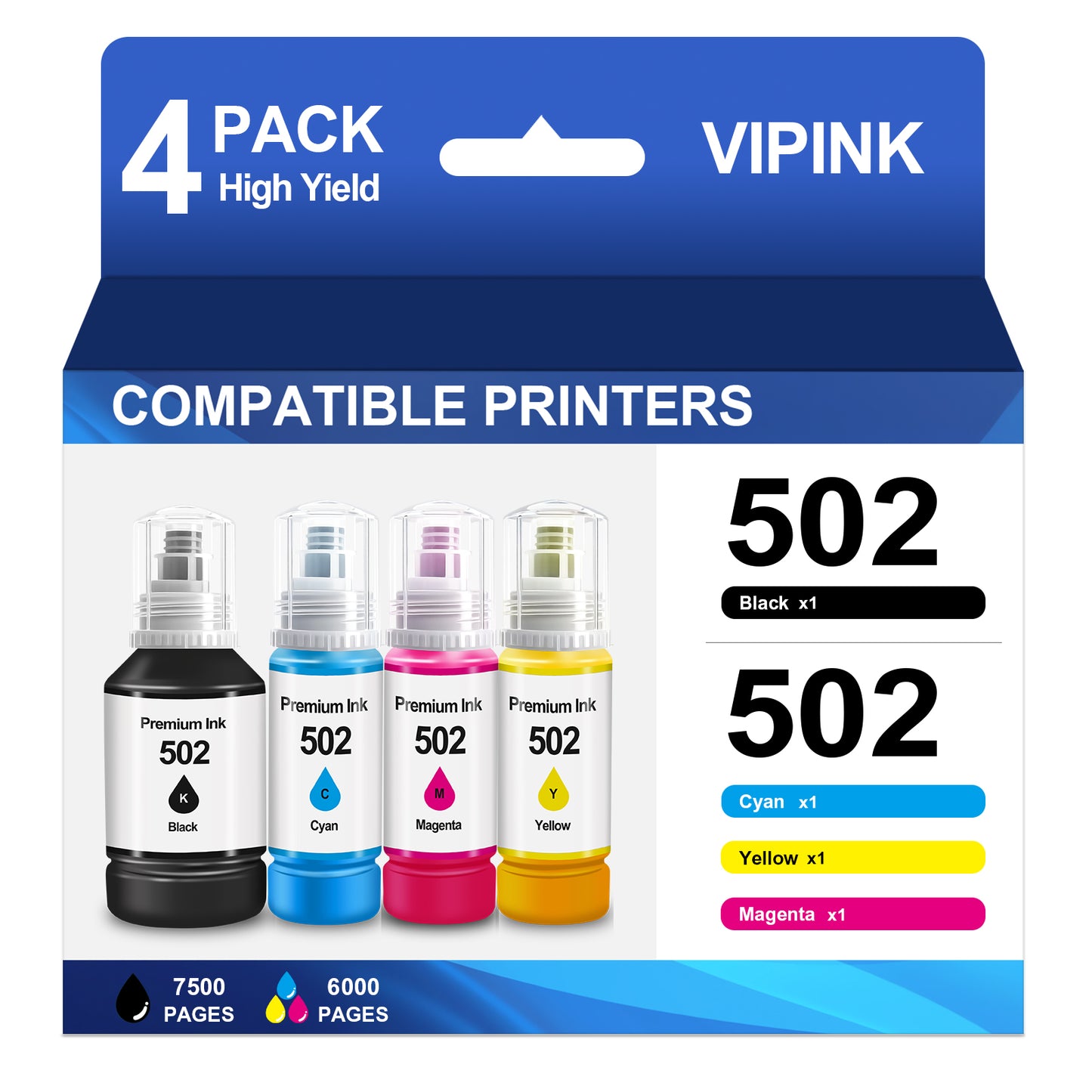 502 Ink Bottle Compatible with Epson 502 Ink Bottles for EcoTank ET-4760 3850 Printer(Black Cyan Magenta Yellow, 4 Pack)