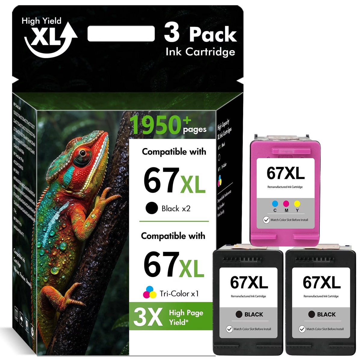 67XL Ink Cartridges 67 Ink Cartridges DeskJet 2755e 2855e 4155e 4255e 6055e 6065e (3 PACK)
